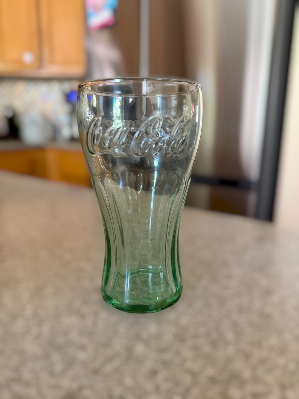 Coca-Cola 16oz Clear Green Glass Tumbler Vintage Embossed Logo